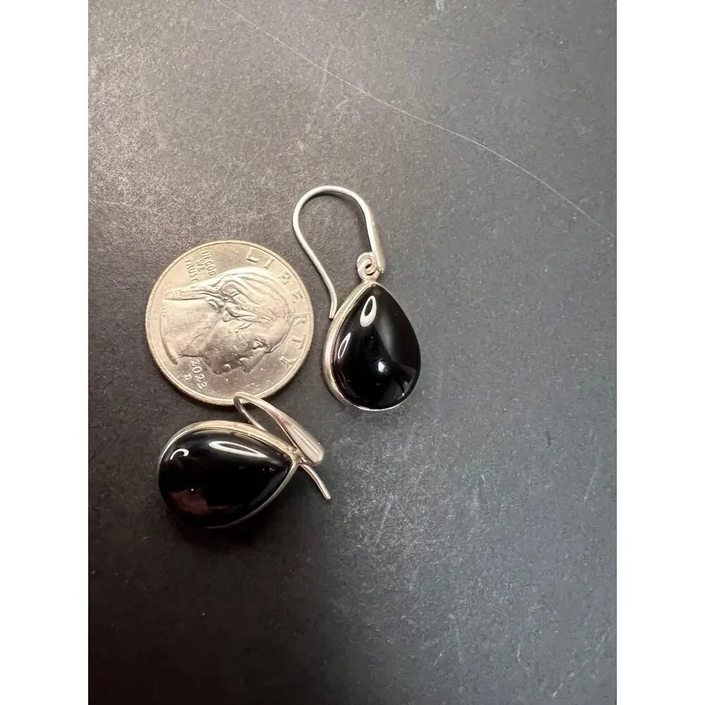 NEW Black onyx sterling silver teardrop earrings 7.57 grams
